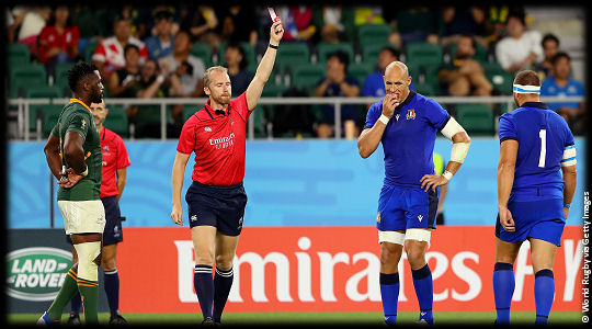 South Africa v Italy Wayne Barnes red card on Andrea Lovotti RWC2019